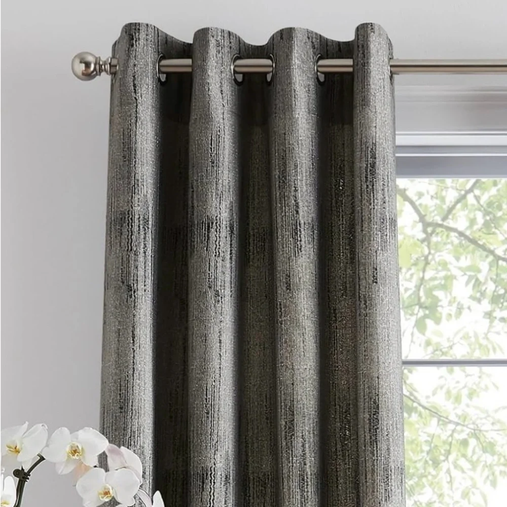 DKNY Basalt Jacquard Grommet Window Curtain Panel Pair 84” Black Ice
